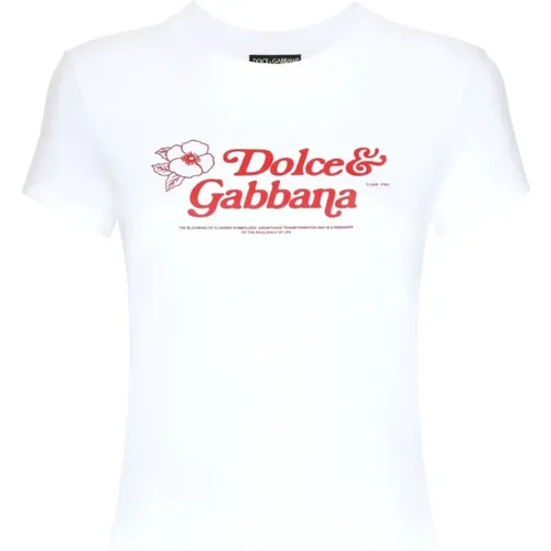 Logo Weißes T-Shirt von DG , Damen, Größe: 2XS - Dolce & Gabbana - Modalova