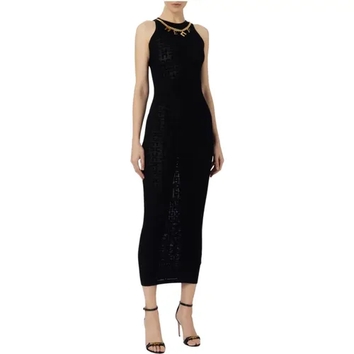 Langes Viskosestrickkleid - Schwarz , Damen, Größe: XS - Elisabetta Franchi - Modalova