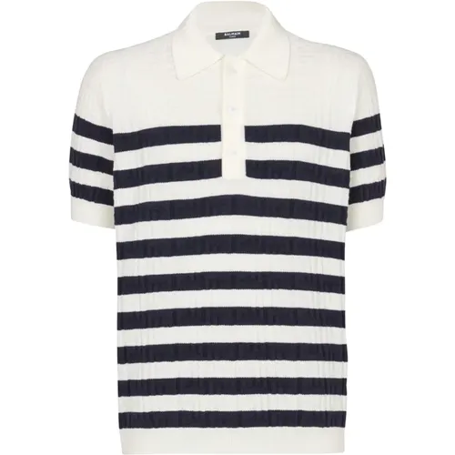 Gestreiftes Poloshirt mit Monogramm - Balmain - Modalova