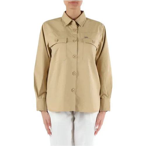 Tencel and cotton shirt jacket with logo , female, Sizes: S, M - Sun68 - Modalova