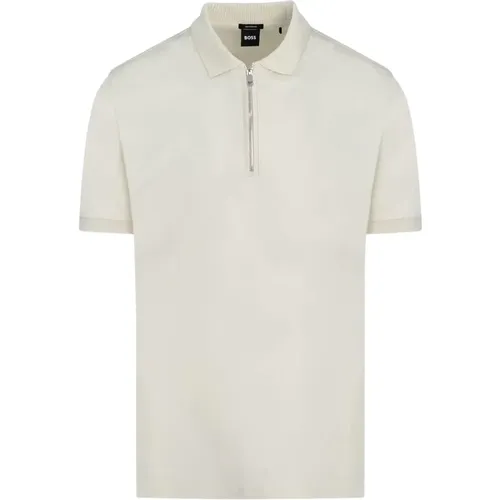 Zip Polo Shirt Weiß Milch , Herren, Größe: 2XL - Hugo Boss - Modalova