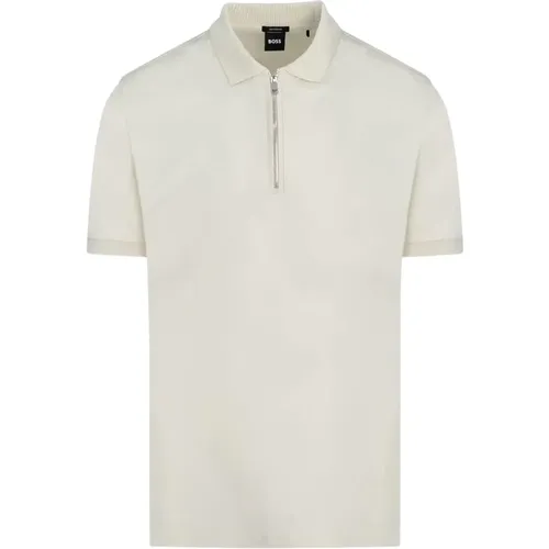 Zip Polo Shirt Weiß Milch , Herren, Größe: L - Hugo Boss - Modalova