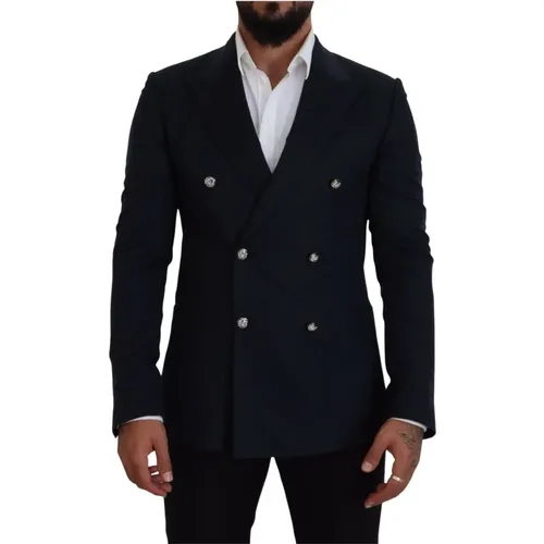 Blauer Doppelreihiger Formeller Mantel Blazer - Dolce & Gabbana - Modalova