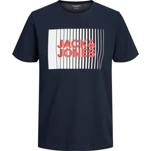 Label-Print T-Shirt mit kurzen Ärmeln , Herren, Größe: M - jack & jones - Modalova