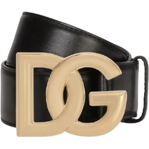 Schwarzer Ledergürtel mit DG-Logo - Dolce & Gabbana - Modalova