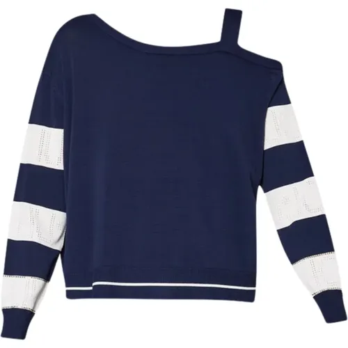 Blauer Gestreifter Drop-Schulter-Pullover , Damen, Größe: M - Liu Jo - Modalova