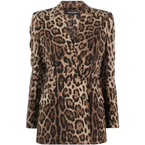 Leopard Print Double-Breasted Blazer - Dolce & Gabbana - Modalova