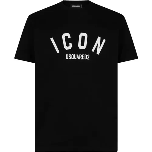 Schwarze T-Shirts und Polos - Be Icon Cool Fit Tee , Herren, Größe: S - Dsquared2 - Modalova