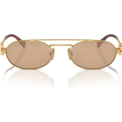 Sophisticated Oval Sunglasses with Gold Metal Accents , female, Sizes: 53 MM - Miu Miu - Modalova