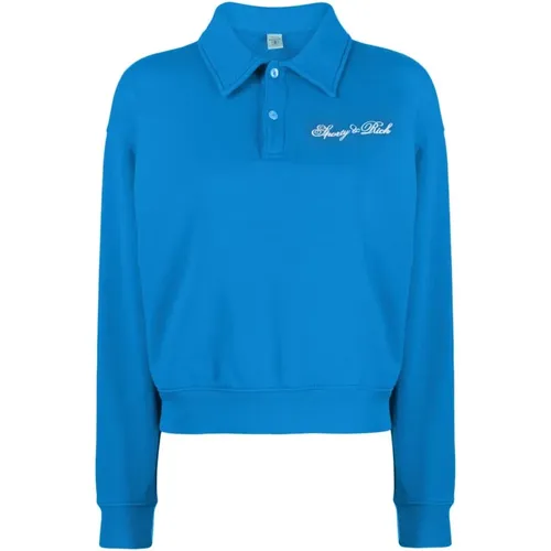 Logo-Embroidered Polo-Collar Sweatshirt , female, Sizes: M, L - Sporty & Rich - Modalova