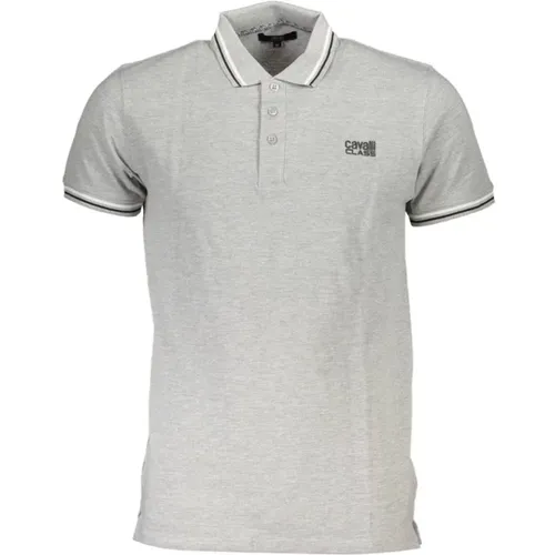 Graues Baumwoll-Poloshirt mit Druck , Herren, Größe: XL - Cavalli Class - Modalova