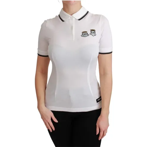 Angel Besticktes Polo T-Shirt , Damen, Größe: M - Dolce & Gabbana - Modalova