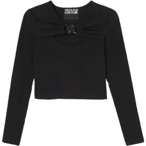 Schwarzes Crop-Top mit langen Ärmeln , Damen, Größe: XS - Versace Jeans Couture - Modalova