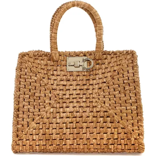 Geometrische Raffia-Handtasche - Salvatore Ferragamo - Modalova