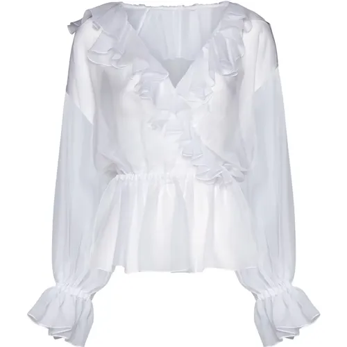 Silk V-Neck Ruffled Shirt , female, Sizes: XS, S, M, L - Dolce & Gabbana - Modalova