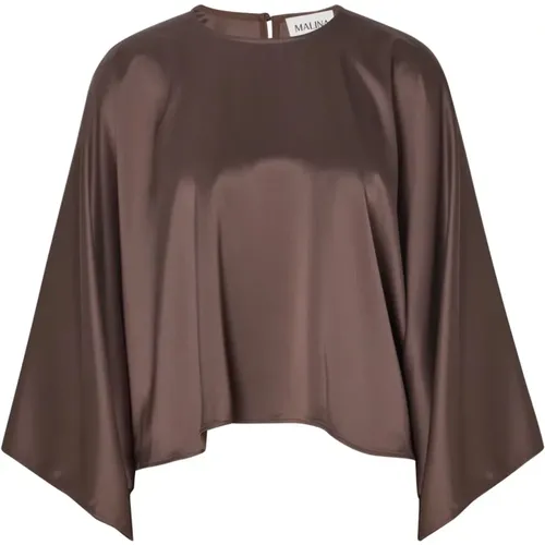 Chocolate Satin Cape Look Blouse , female, Sizes: L, S, XS - By Malina - Modalova