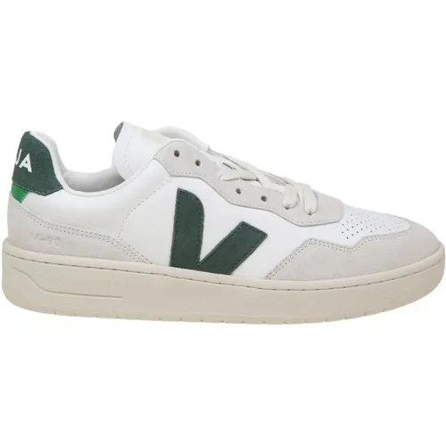 Weiße und grüne Ledersneakers - Veja - Modalova