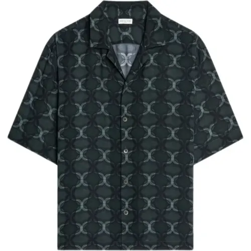 Anthracite Silk Effect Bowling Collar Shirt , male, Sizes: XL - Dries Van Noten - Modalova