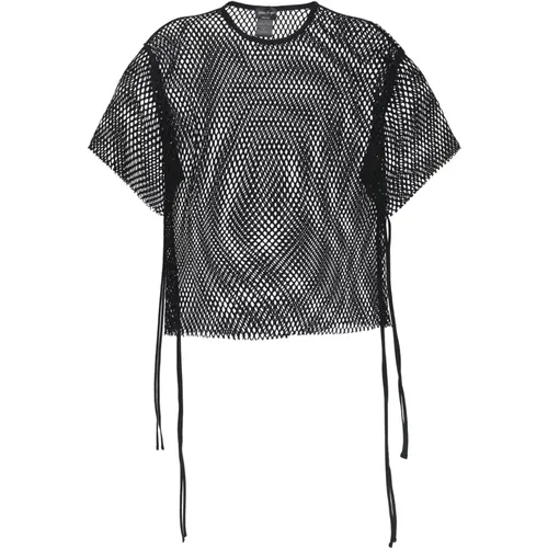 Schwarzes T-Shirt mit Spitzen-Details , Damen, Größe: M - Andrea Ya’aqov - Modalova