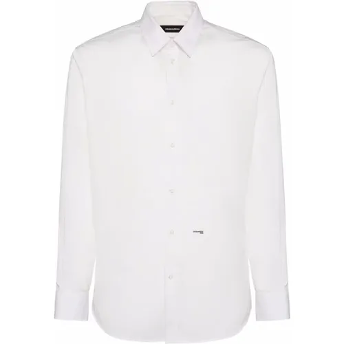 Klassisches Weißes Logo-Print-Baumwollhemd , Herren, Größe: XL - Dsquared2 - Modalova