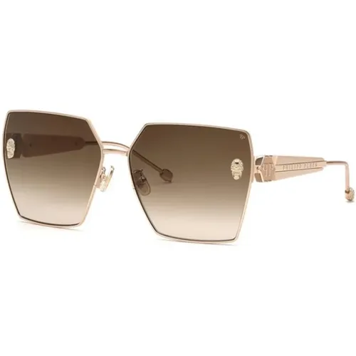 Glänzende Roségold Sonnenbrille mit Braunen Verlaufsgläsern - Philipp Plein - Modalova