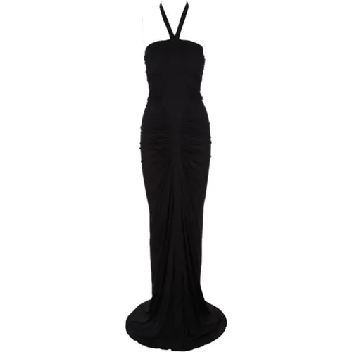 Jersey Long Dress with American Neckline and Drapes , female, Sizes: S - Saint Laurent - Modalova