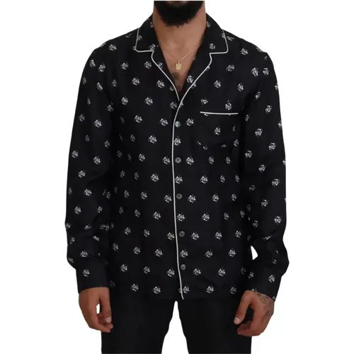 Schwarzes Pyjama-Oberteil mit Kragen und langen Ärmeln , Herren, Größe: S - Dolce & Gabbana - Modalova