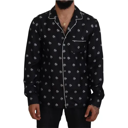 Schwarzes Pyjama-Oberteil mit Kragen und langen Ärmeln , Herren, Größe: XL - Dolce & Gabbana - Modalova