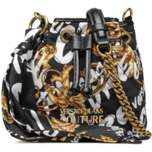 Black Logo Space Couture Bucket Bag with Coordinated Scarf , female, Sizes: ONE SIZE - Versace Jeans Couture - Modalova
