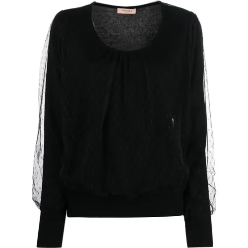 Tulle-Overlay Sweaters , female, Sizes: L - Twinset - Modalova