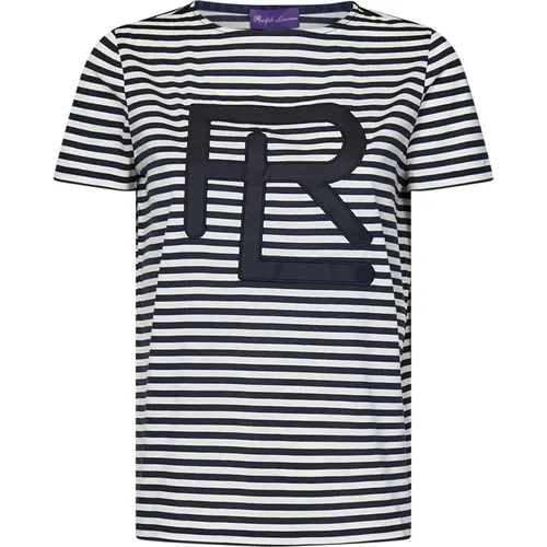 Striped Cotton T-shirt with Logo Patch , female, Sizes: M - Ralph Lauren - Modalova
