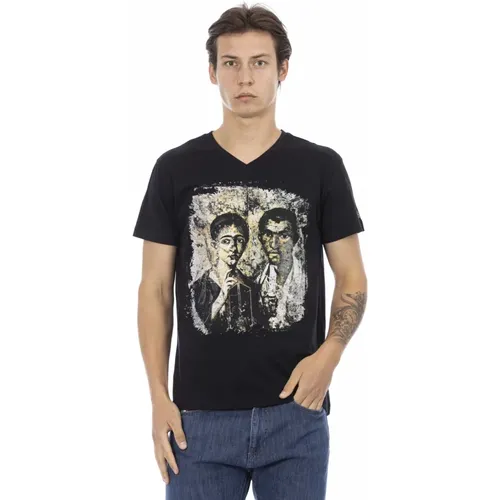 Kurzarm V-Ausschnitt T-Shirt mit Frontdruck , Herren, Größe: S - Trussardi - Modalova