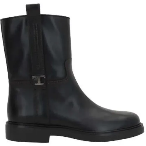 Schwarze Leder T Timeless Stiefel,Schwarze Leder Slip-On Stiefel,Schwarzer Stiefelette - TOD'S - Modalova