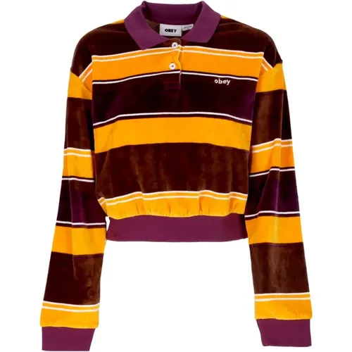 Striped Chenille Long Sleeve Polo , female, Sizes: S, XS, M - Obey - Modalova