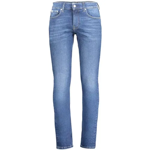 Blaue Slim Fit Baumwolljeans mit Logo , Herren, Größe: W31 L32 - Calvin Klein - Modalova