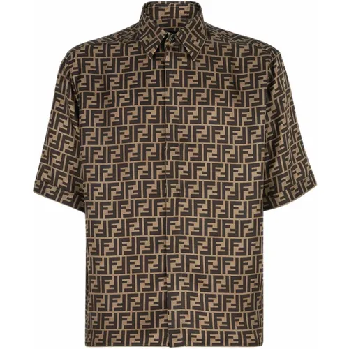 Silk Shirt with FF Motif , male, Sizes: XL, L - Fendi - Modalova