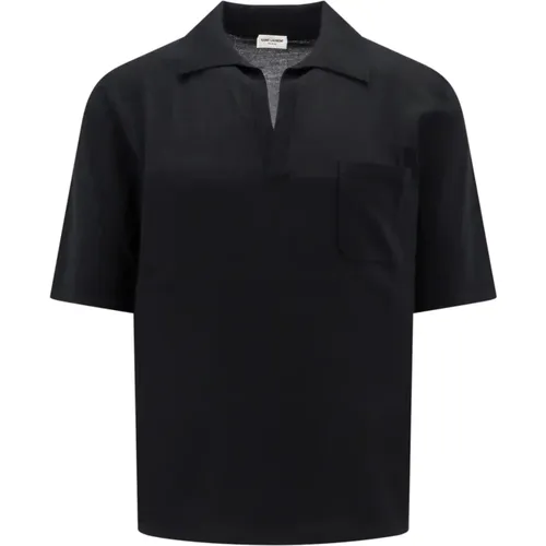 Schwarzes V-Ausschnitt T-Shirt, Hergestellt in Italien - Saint Laurent - Modalova
