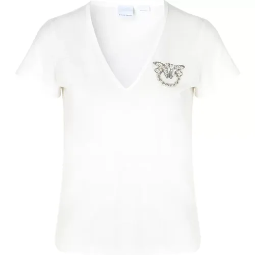 Weiße Love Birds Logo T-Shirt - pinko - Modalova