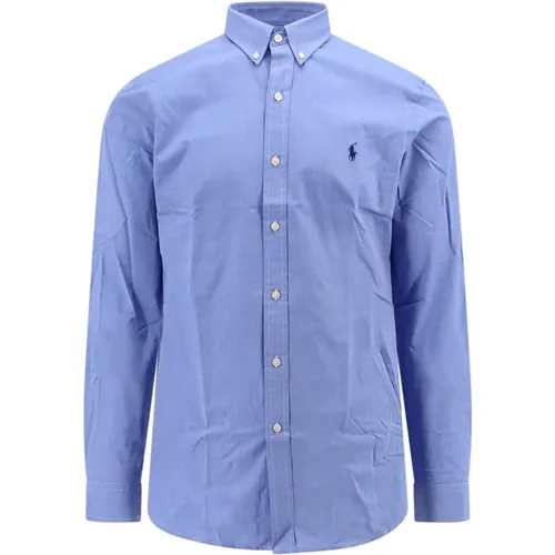 Blaues Hemd mit Knopfleiste und Slim Fit , Herren, Größe: L - Ralph Lauren - Modalova