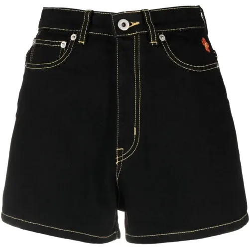 High-Waisted Contrast-Stitch Denim Shorts , female, Sizes: W27, W28, W25 - Kenzo - Modalova