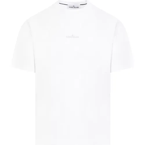 Weißes V0001 T-Shirt,Bedrucktes Baumwoll-T-Shirt mit geripptem Ausschnitt - Stone Island - Modalova