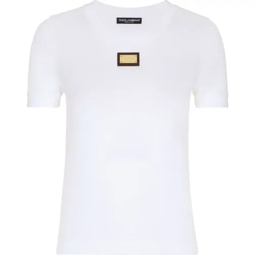 Weißes Scoop Neck Tee Shirt , Damen, Größe: 2XS - Dolce & Gabbana - Modalova