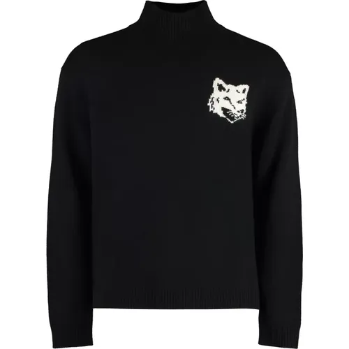 Logo Intarsia Woll Rollkragenpullover , Herren, Größe: M - Maison Kitsuné - Modalova