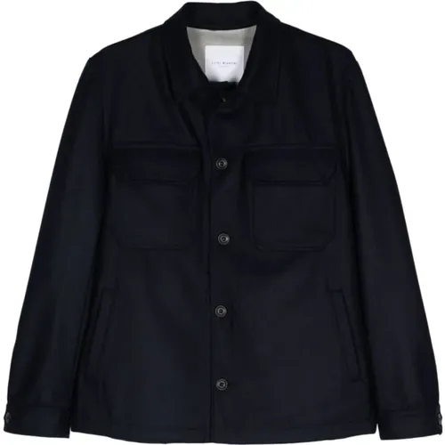 Navy Wolljacke Spreizkragen - Luigi Bianchi Mantova - Modalova