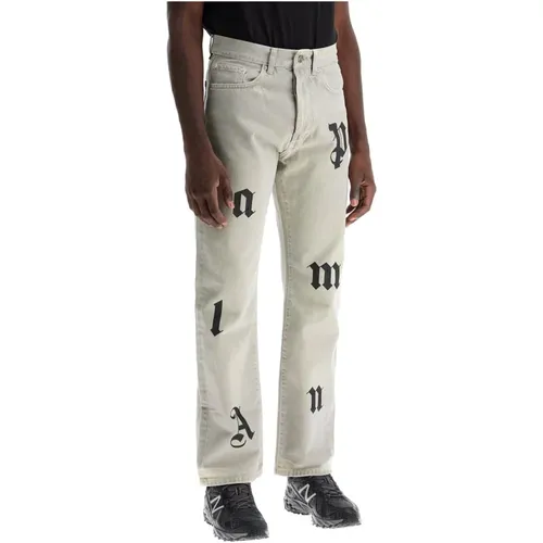 Printed Detail Jeans with Logo Letters , male, Sizes: W31, W32 - Palm Angels - Modalova