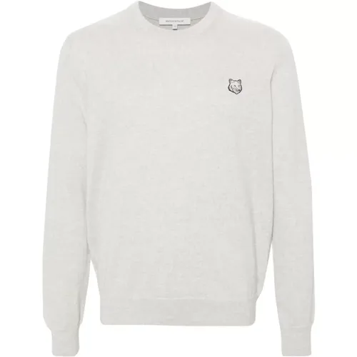 Grauer Pullover mit Logodetail , Herren, Größe: M - Maison Kitsuné - Modalova