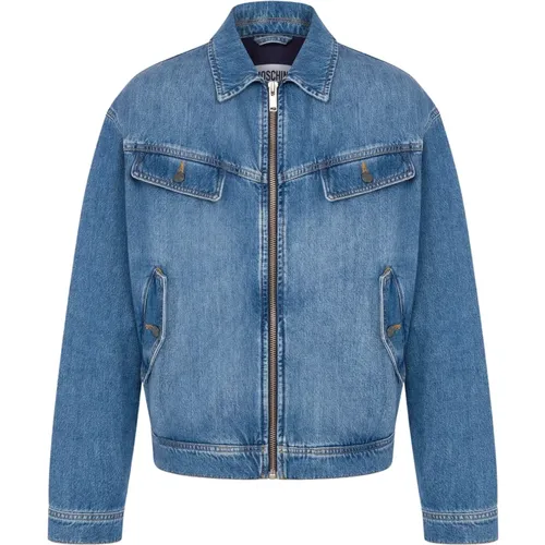 Blaue Baumwoll Regular Fit Jacke , Herren, Größe: L - Moschino - Modalova