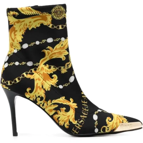 Schwarze Barockprint Stiefeletten , Damen, Größe: 39 EU - Versace Jeans Couture - Modalova