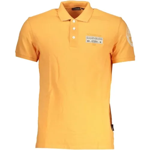 Elegantes Orangefarbenes Polo mit Kontrastdetails , Herren, Größe: 2XL - Napapijri - Modalova