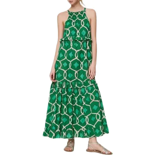 Green Tile Dress with Ruffles , female, Sizes: XS, M - Twinset - Modalova